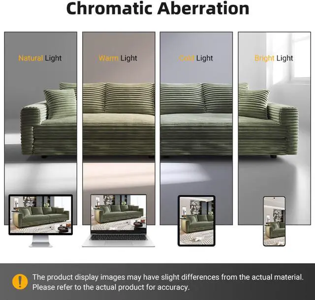 Alt view image 6 of 7 - 102.4 " Plush Corduroy 4-Seat Sofa,Modern Comfy Upholstered Sofa Cloud Couch,Deep Seat Couches with Soft Pillows,Convertible Deep Seat Sofa Lounge Chair for Living Room Bedroom,Apartment,Office,Green