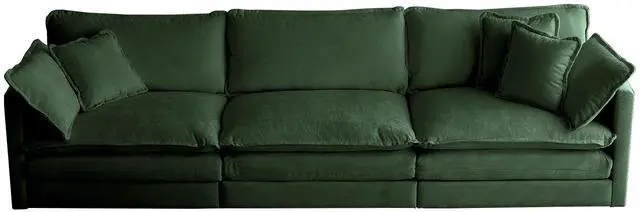 Alt view image 4 of 7 - Mid-Century Modern Couch 3-Seater Sofa with 2 Armrest Pillows and 3 Toss Pillows, Couch for Living Room Green Chenille
