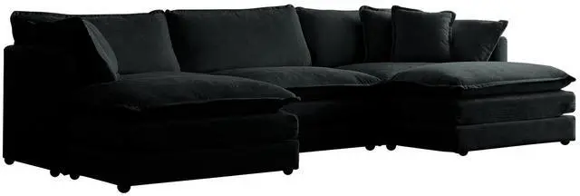 Alt view image 4 of 7 - U-Shaped Sectional Sofa w/Reversible Footrest, 5-Seater Convertible Corner Couch with 2 Ottomans ,Modern Minimalist Soft Sofa & Couch for Living Room , Black Chenille