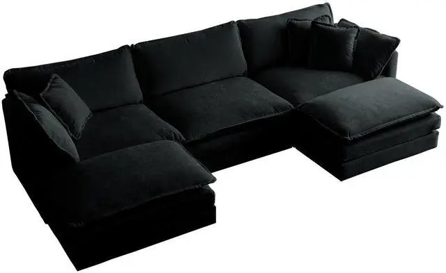 Alt view image 5 of 7 - U-Shaped Sectional Sofa w/Reversible Footrest, 5-Seater Convertible Corner Couch with 2 Ottomans ,Modern Minimalist Soft Sofa & Couch for Living Room , Black Chenille