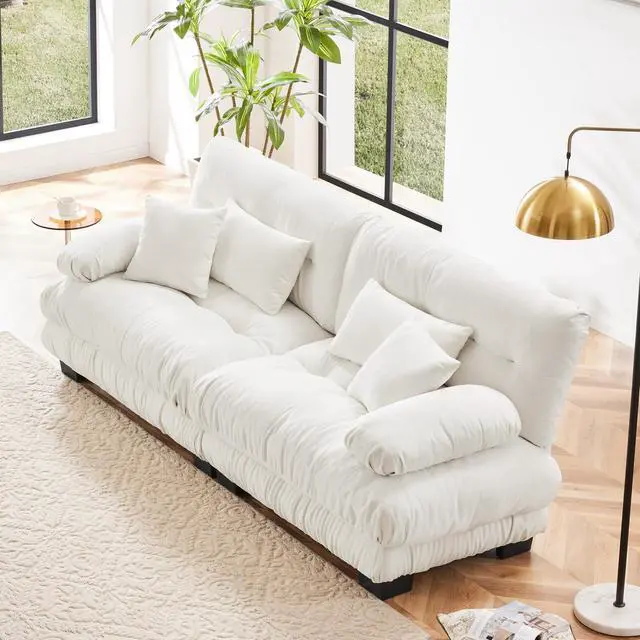 Main image of Cloud Couch 2 Seater Sofa for Living Room, Chenille 2 - Seat sofa with 2 Lumbar pillows and 2 throw pillows,Chenille White