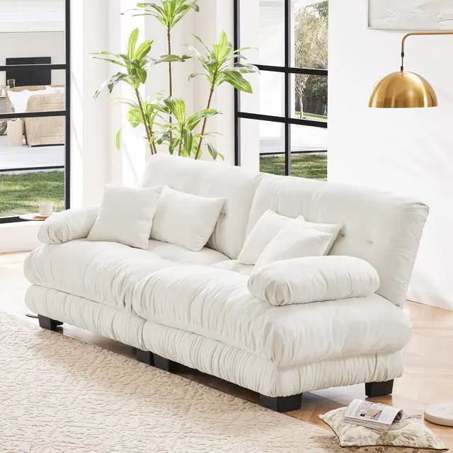Alt view image 2 of 7 - Cloud Couch 2 Seater Sofa for Living Room, Chenille 2 - Seat sofa with 2 Lumbar pillows and 2 throw pillows,Chenille White