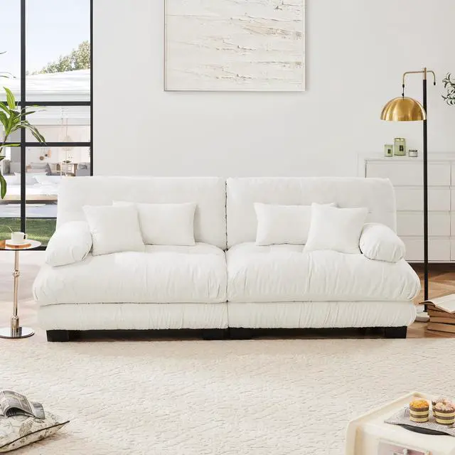 Alt view image 3 of 7 - Cloud Couch 2 Seater Sofa for Living Room, Chenille 2 - Seat sofa with 2 Lumbar pillows and 2 throw pillows,Chenille White