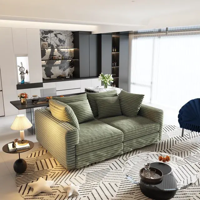 Alt view image 2 of 7 - 102.4 " Plush Corduroy 4-Seat Sofa,Modern Comfy Upholstered Sofa Cloud Couch,Deep Seat Couches with Soft Pillows,Convertible Deep Seat Sofa Lounge Chair for Living Room Bedroom,Apartment,Office,Green