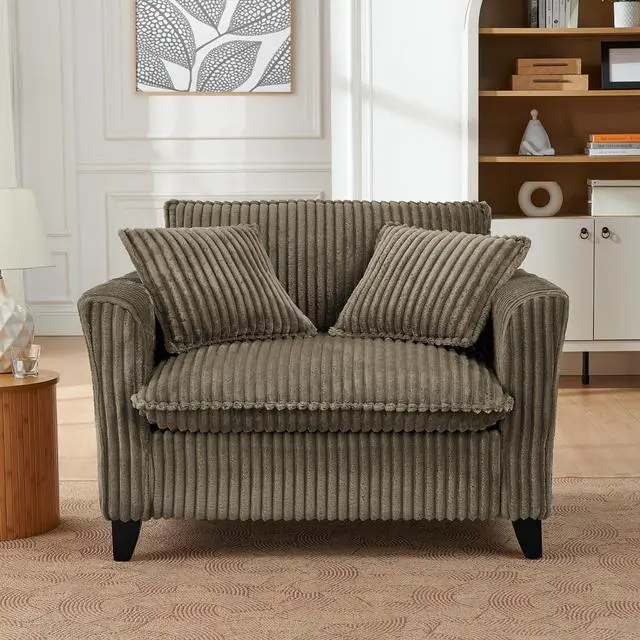 Alt view image 2 of 7 - Lazy sofa chair, comfortable single-person sofa chair, with a backrest and soft seat cushion, having armrests on both sides, suitable for living room and bedroom - Brown