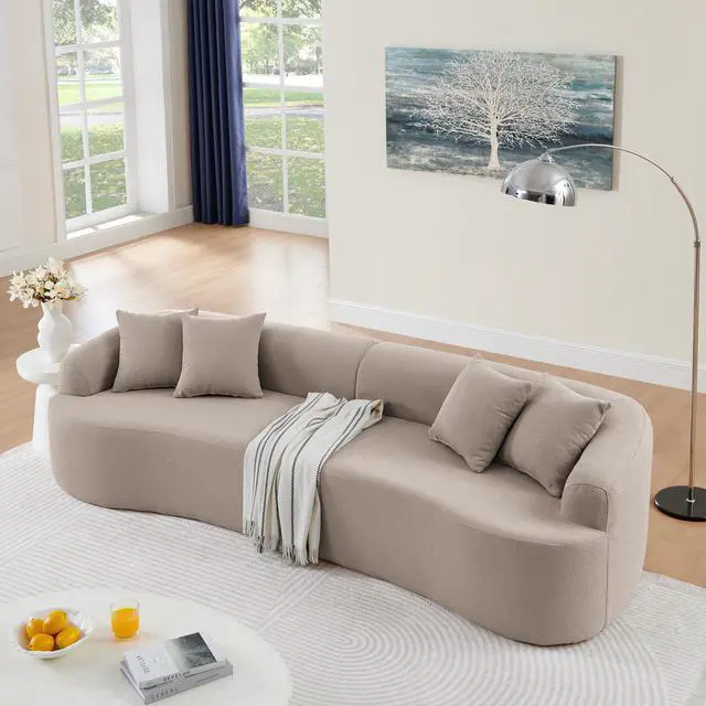 Alt view image 2 of 7 - Curved Modular Sectional Sofa in Lamb's Wool Fabric, Modern Minimalist Style, Compressed (No Assembly Required), Comfy for Living Room & Bedroom - Brown