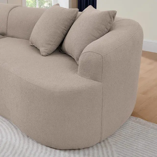 Alt view image 5 of 7 - Curved Modular Sectional Sofa in Lamb's Wool Fabric, Modern Minimalist Style, Compressed (No Assembly Required), Comfy for Living Room & Bedroom - Brown