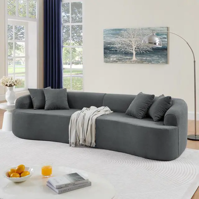 Main image of Curved Modular Sectional Sofa in Lamb's Wool Fabric, Modern Minimalist Style, Compressed (No Assembly Required), Comfy for Living Room & Bedroom - Gray