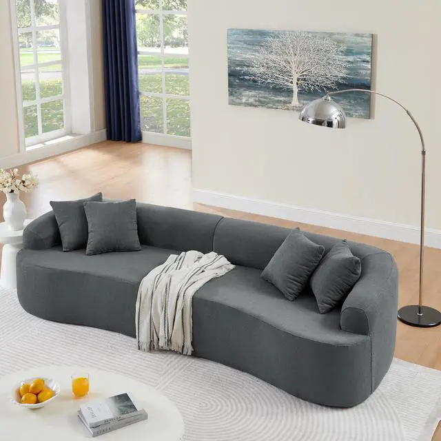Alt view image 2 of 7 - Curved Modular Sectional Sofa in Lamb's Wool Fabric, Modern Minimalist Style, Compressed (No Assembly Required), Comfy for Living Room & Bedroom - Gray