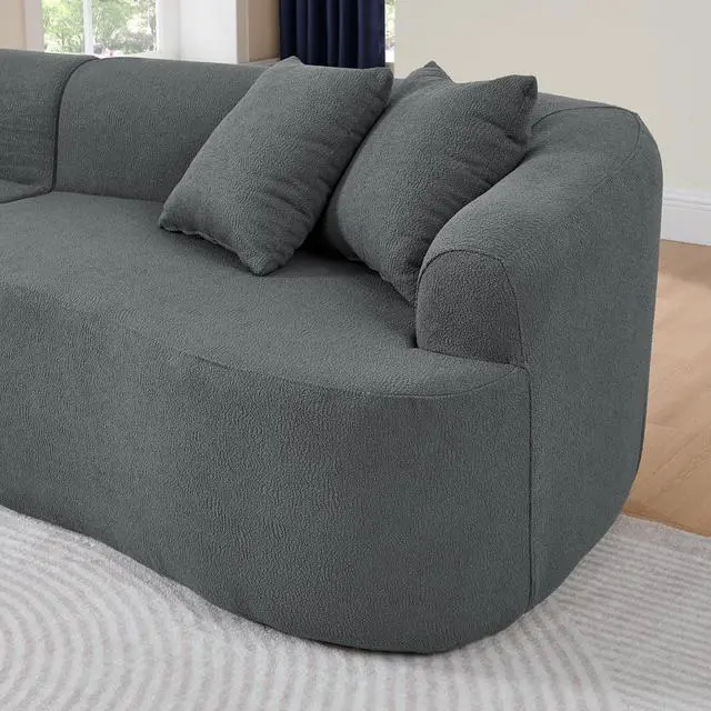 Alt view image 4 of 7 - Curved Modular Sectional Sofa in Lamb's Wool Fabric, Modern Minimalist Style, Compressed (No Assembly Required), Comfy for Living Room & Bedroom - Gray