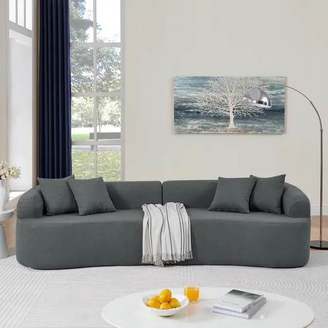 Alt view image 3 of 7 - Curved Modular Sectional Sofa in Lamb's Wool Fabric, Modern Minimalist Style, Compressed (No Assembly Required), Comfy for Living Room & Bedroom - Gray