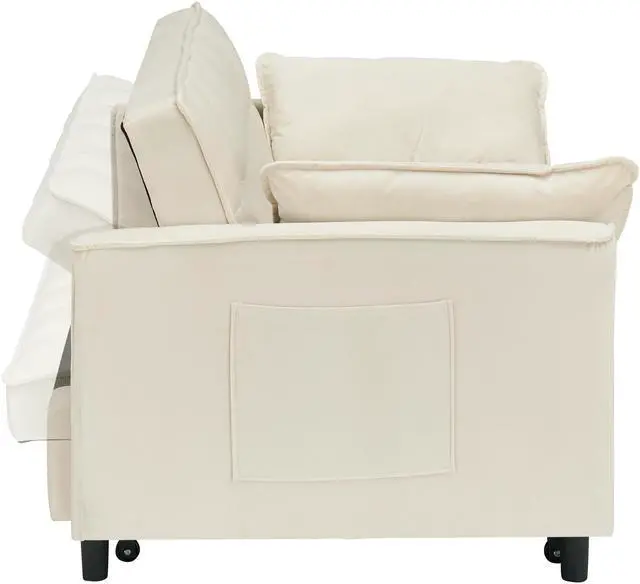 Alt view image 2 of 2 - Modern velvet sofa, sofa pull-out bed, small love seat casual sofa with back, with pillow, pockets, living room furniture, 3 in 1 convertible sleep sofa bed.