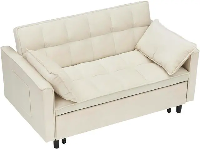 Main image of Modern velvet sofa, sofa pull-out bed, small love seat casual sofa with back, with pillow, pockets, living room furniture, 3 in 1 convertible sleep sofa bed.