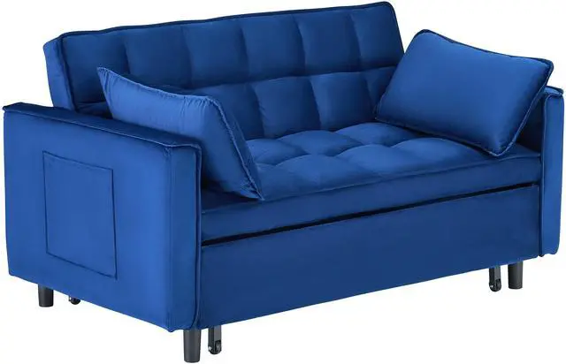 Alt view image 2 of 6 - The 55-inch dreamlike blue velvet sofa is elegant and convenient with pockets, cleverly interpreting the art of three-in-one conversion.