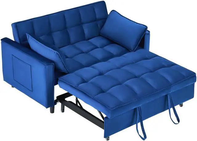 Alt view image 4 of 6 - The 55-inch dreamlike blue velvet sofa is elegant and convenient with pockets, cleverly interpreting the art of three-in-one conversion.