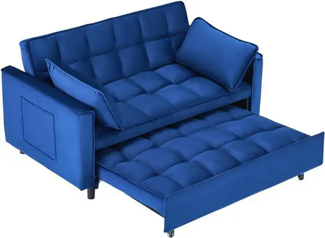 Alt view image 5 of 6 - The 55-inch dreamlike blue velvet sofa is elegant and convenient with pockets, cleverly interpreting the art of three-in-one conversion.