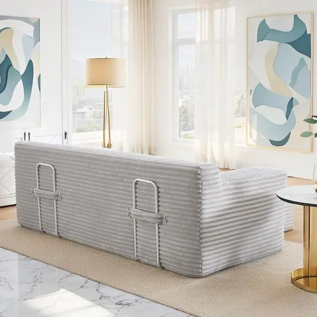 Alt view image 4 of 7 - Loveseat Sofa  with Memory Foam & Steel Frame - No Assembly, Convertible 2-in-1 Design, Corduroy Fabric - Compact Couch for Small Spaces, Apartments, Home Office & Bedroom (Grey)