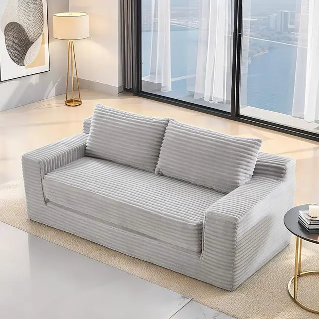 Main image of Loveseat Sofa  with Memory Foam & Steel Frame - No Assembly, Convertible 2-in-1 Design, Corduroy Fabric - Compact Couch for Small Spaces, Apartments, Home Office & Bedroom (Grey)