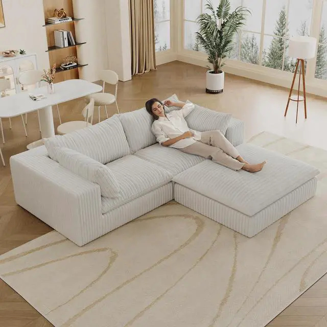 Main image of 39.8" Cloud Sofa,Corduroy Fabric,Deep Seat Couches,Double-layer design,Removable  Cushion,No Assembly, DIY Combination for Living room, Bedroom,Conference room ,Apartment,White