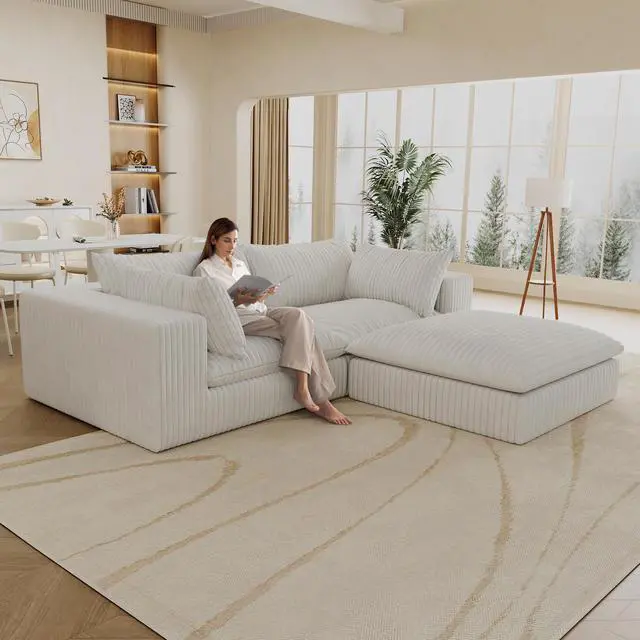 Alt view image 2 of 7 - 39.8" Cloud Sofa,Corduroy Fabric,Deep Seat Couches,Double-layer design,Removable  Cushion,No Assembly, DIY Combination for Living room, Bedroom,Conference room ,Apartment,White