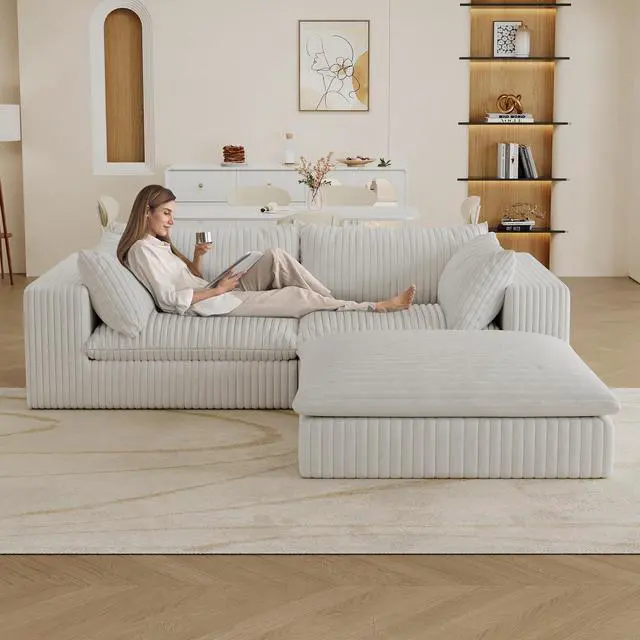 Alt view image 3 of 7 - 39.8" Cloud Sofa,Corduroy Fabric,Deep Seat Couches,Double-layer design,Removable  Cushion,No Assembly, DIY Combination for Living room, Bedroom,Conference room ,Apartment,White