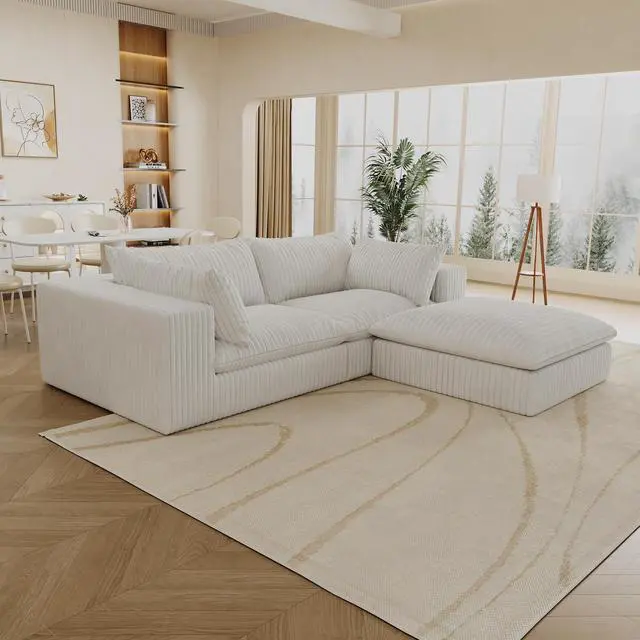Alt view image 7 of 7 - 39.8" Cloud Sofa,Corduroy Fabric,Deep Seat Couches,Double-layer design,Removable  Cushion,No Assembly, DIY Combination for Living room, Bedroom,Conference room ,Apartment,White