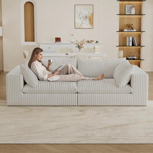 Main image of 39.8" Cloud Sofa,Corduroy Fabric,Deep Seat Couches,Double-layer design,Removable  Cushion,No Assembly, DIY Combination for Living room, Bedroom,Conference room ,Apartment,White