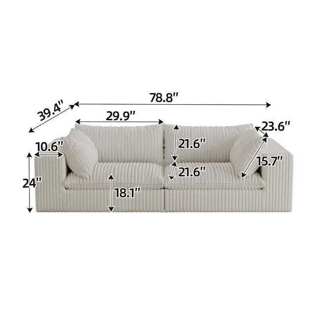 Alt view image 5 of 7 - 39.8" Cloud Sofa,Corduroy Fabric,Deep Seat Couches,Double-layer design,Removable  Cushion,No Assembly, DIY Combination for Living room, Bedroom,Conference room ,Apartment,White