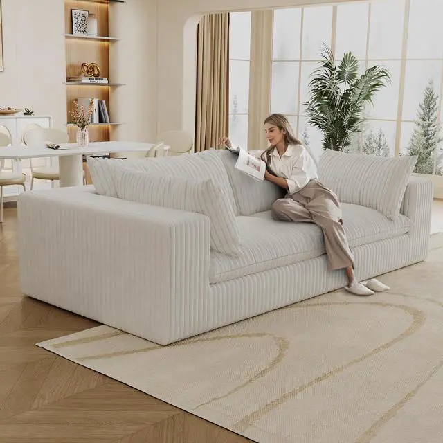 Alt view image 3 of 7 - 39.8" Cloud Sofa,Corduroy Fabric,Deep Seat Couches,Double-layer design,Removable  Cushion,No Assembly, DIY Combination for Living room, Bedroom,Conference room ,Apartment,White