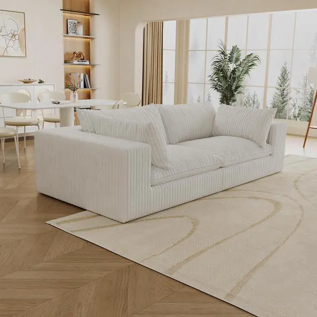 Alt view image 7 of 7 - 39.8" Cloud Sofa,Corduroy Fabric,Deep Seat Couches,Double-layer design,Removable  Cushion,No Assembly, DIY Combination for Living room, Bedroom,Conference room ,Apartment,White
