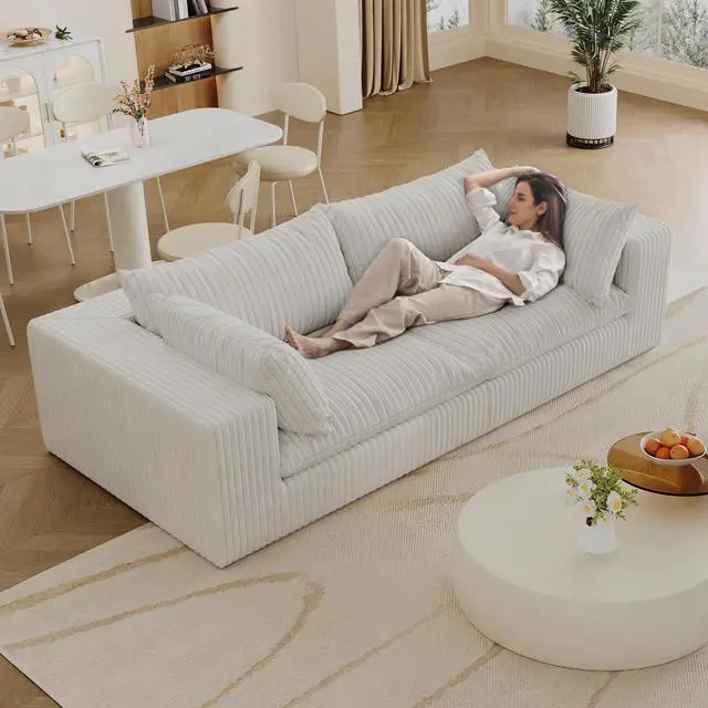Alt view image 2 of 7 - 39.8" Cloud Sofa,Corduroy Fabric,Deep Seat Couches,Double-layer design,Removable  Cushion,No Assembly, DIY Combination for Living room, Bedroom,Conference room ,Apartment,White