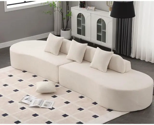 Alt view image 2 of 7 - [NEW ARRIVED] [VIDEO PROVIDED] Modern curved combination sofa, terrycloth fabric sofa, minimalist sofa in living room, apartment, no assembly required, three  pillows,Beige