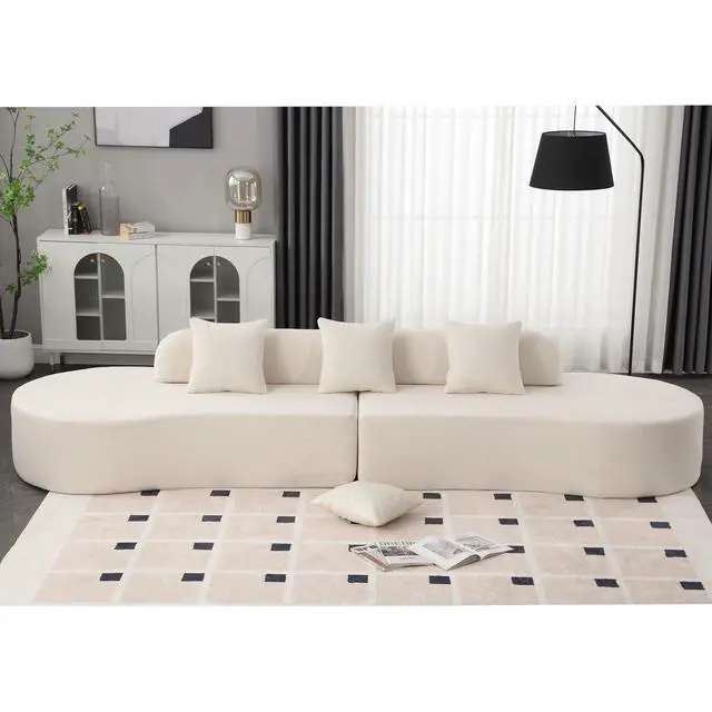 Alt view image 4 of 7 - [NEW ARRIVED] [VIDEO PROVIDED] Modern curved combination sofa, terrycloth fabric sofa, minimalist sofa in living room, apartment, no assembly required, three  pillows,Beige