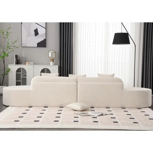 Alt view image 5 of 7 - [NEW ARRIVED] [VIDEO PROVIDED] Modern curved combination sofa, terrycloth fabric sofa, minimalist sofa in living room, apartment, no assembly required, three  pillows,Beige