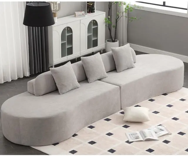 Main image of [NEW ARRIVED] [VIDEO PROVIDED] Modern curved combination sofa, terrycloth fabric sofa, minimalist sofa in living room, apartment, no assembly required, three  pillows,Gray