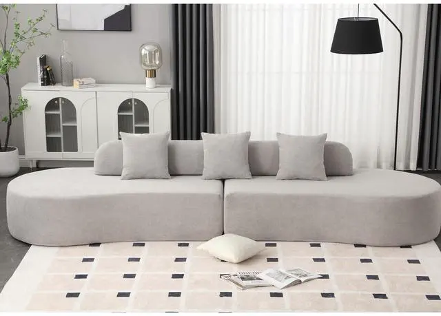 Alt view image 2 of 7 - [NEW ARRIVED] [VIDEO PROVIDED] Modern curved combination sofa, terrycloth fabric sofa, minimalist sofa in living room, apartment, no assembly required, three  pillows,Gray