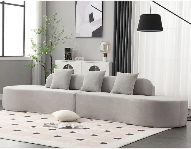 Alt view image 3 of 7 - [NEW ARRIVED] [VIDEO PROVIDED] Modern curved combination sofa, terrycloth fabric sofa, minimalist sofa in living room, apartment, no assembly required, three  pillows,Gray