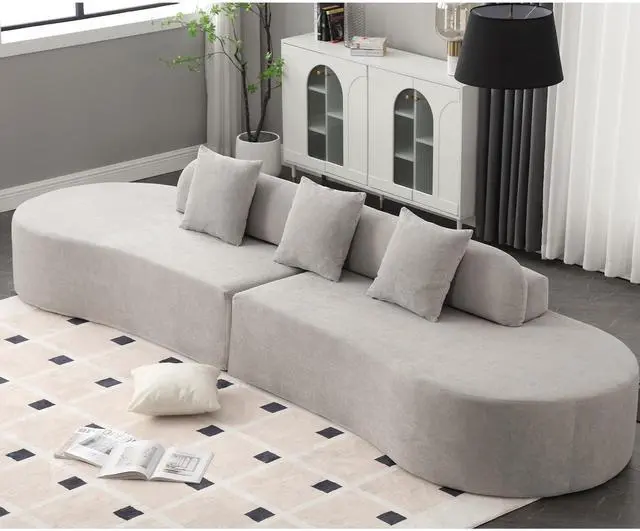 Alt view image 4 of 7 - [NEW ARRIVED] [VIDEO PROVIDED] Modern curved combination sofa, terrycloth fabric sofa, minimalist sofa in living room, apartment, no assembly required, three  pillows,Gray