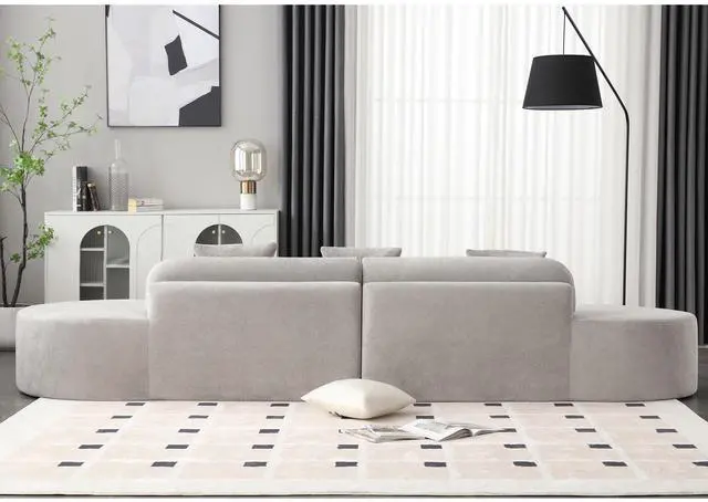 Alt view image 5 of 7 - [NEW ARRIVED] [VIDEO PROVIDED] Modern curved combination sofa, terrycloth fabric sofa, minimalist sofa in living room, apartment, no assembly required, three  pillows,Gray