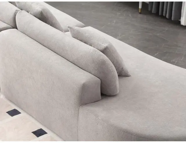 Alt view image 6 of 7 - [NEW ARRIVED] [VIDEO PROVIDED] Modern curved combination sofa, terrycloth fabric sofa, minimalist sofa in living room, apartment, no assembly required, three  pillows,Gray