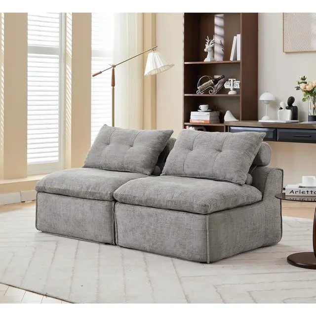 Alt view image 5 of 7 - [NEW ARRIVED] [VIDEO PROVIDED]Modular Sofa,No Armrests,At will DIY, Chenille Fabric,Neck Pillow-Back Lounge Sofa Chair,Reading Nook, or Apartment Living, Lumbar Pillow,2 Seats,Upholster ,Light Gray