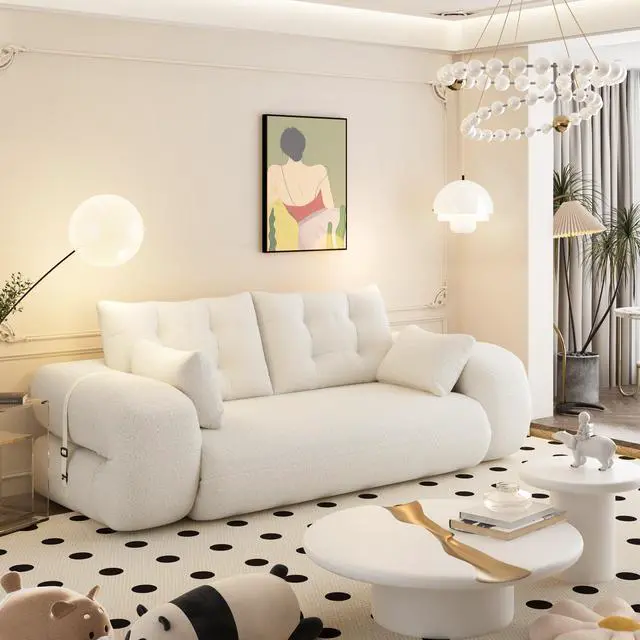 Alt view image 4 of 7 - Human Dog Bed, Lazy Sofa Couch, 78.7" Multi-Functional Foldable Sofa Bed, 3-in-1 Teddy Fabric Foam-Filled Sleeper Sofa Bed for Living Room,Guest Bed,Playroom,Beige/White