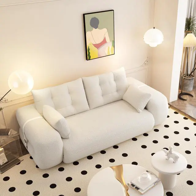 Alt view image 3 of 7 - Human Dog Bed, Lazy Sofa Couch, 78.7" Multi-Functional Foldable Sofa Bed, 3-in-1 Teddy Fabric Foam-Filled Sleeper Sofa Bed for Living Room,Guest Bed,Playroom,Beige/White