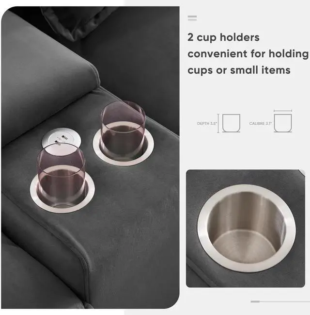 Alt view image 6 of 7 - 123*55" Modern U-shaped Sofa with Console,Cupholders and USB Ports,6-seat Upholstered Symmetrical Indoor Furniture,Sleeper Couch Set with Chaise for Living Room,Apartment,2 Colors