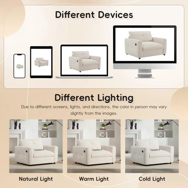 Alt view image 6 of 7 - 42*33" Single Sofa, Armchair with Wide Seat, Dual-port Charger, Pull-line & Tufted Design, High-density Foam, Suitable for Living Room & Apartment, Chenille, 2 Colors