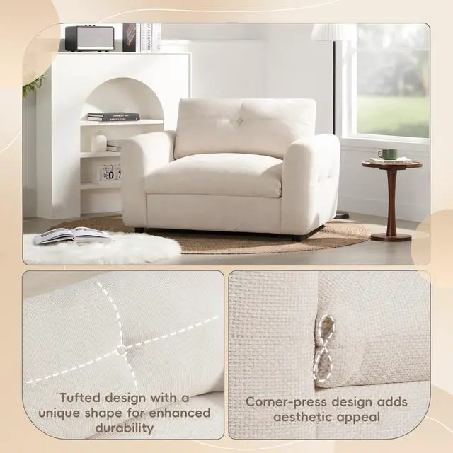 Alt view image 4 of 7 - 42*33" Single Sofa, Armchair with Wide Seat, Dual-port Charger, Pull-line & Tufted Design, High-density Foam, Suitable for Living Room & Apartment, Chenille, 2 Colors