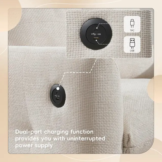 Alt view image 3 of 7 - 42*33" Single Sofa, Armchair with Wide Seat, Dual-port Charger, Pull-line & Tufted Design, High-density Foam, Suitable for Living Room & Apartment, Chenille, 2 Colors