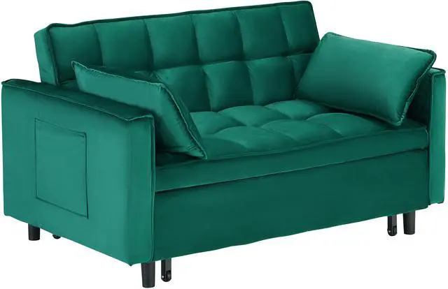 Alt view image 2 of 5 - 55 "green velvet sofa, elegant with convenient pockets, clever interpretation of the three-in-one conversion art