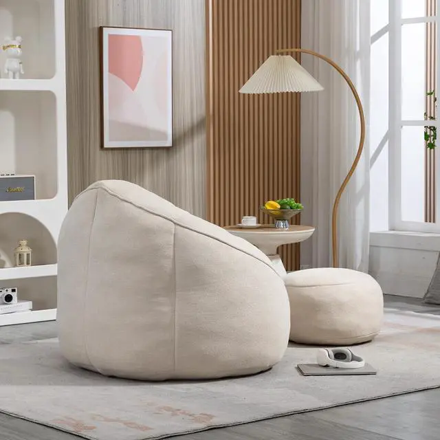Alt view image 7 of 7 - Bedding Bean Bag Sofa Chair High Pressure Foam Bean Bag Chair Adult Material with Padded Foam Padding Compressed Bean Bag With Footrest