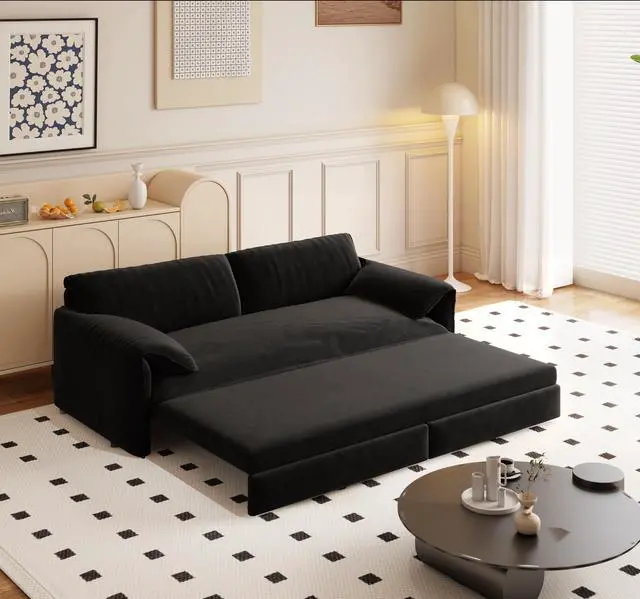 Alt view image 3 of 7 - 66" Queen Pull Out Sofa Bed, 3-in-1 Convertible Sleeper Sofa with Side Storage,Multi-Functional Velvet Loveseat Bed for Living Room,Bedroom,Apartment,Office.(Old Sku:W1885S00044)